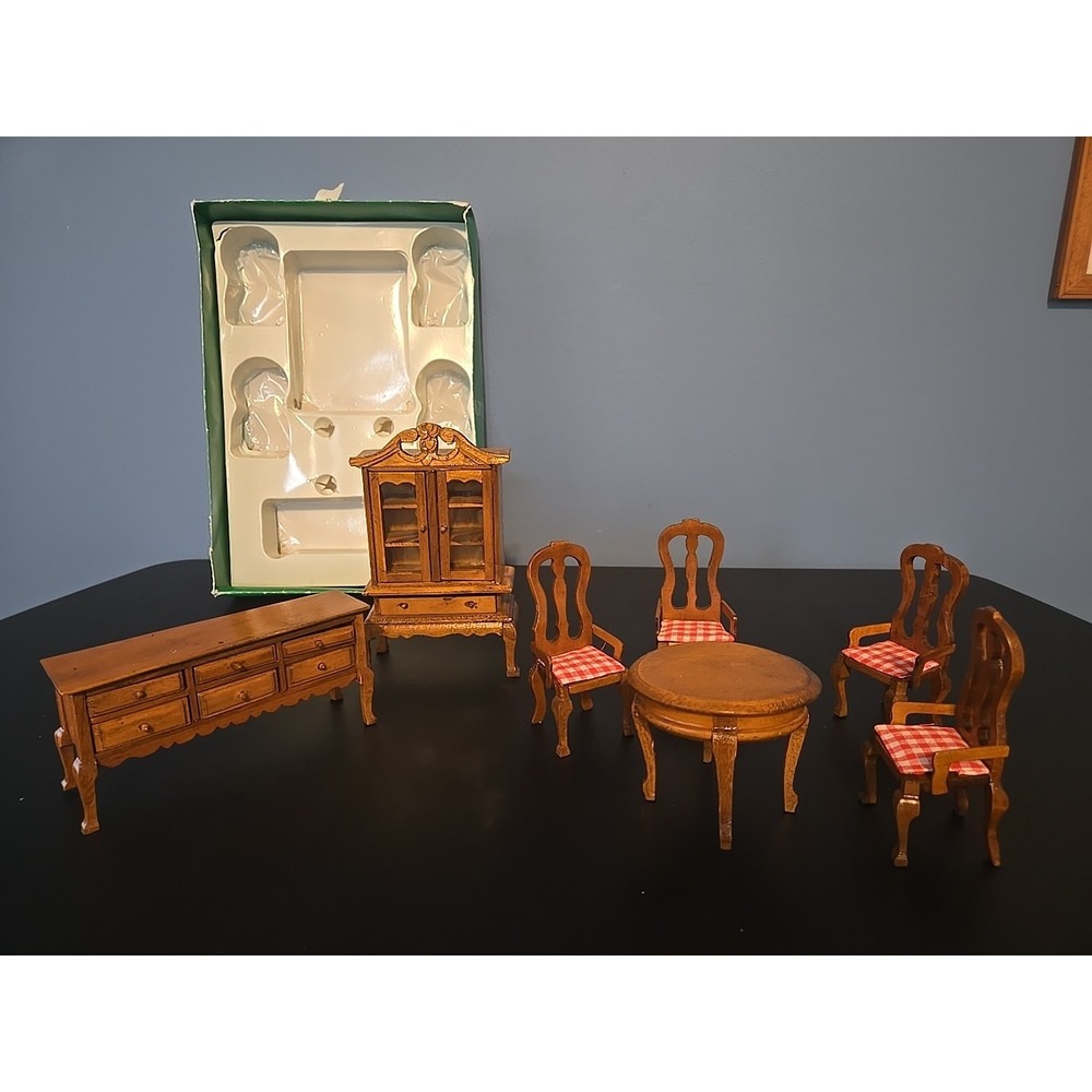 Vintage Albert E Price Doll House Furniture 7 Piece Brown Dining Room Set